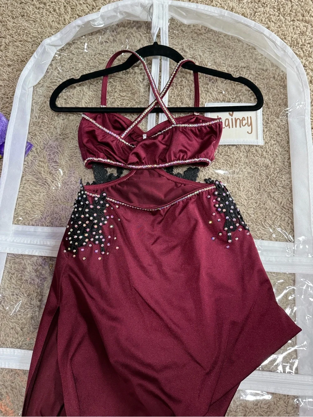 Kelle Burgundy stoned Dance costume
